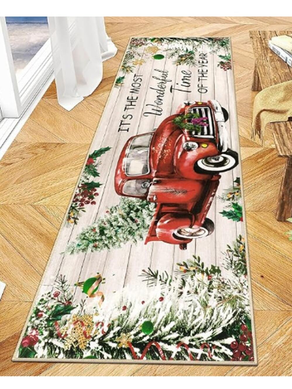 Christmas Tree Truck Runner Rug 2x6 Non Slip Farmhouse Washable